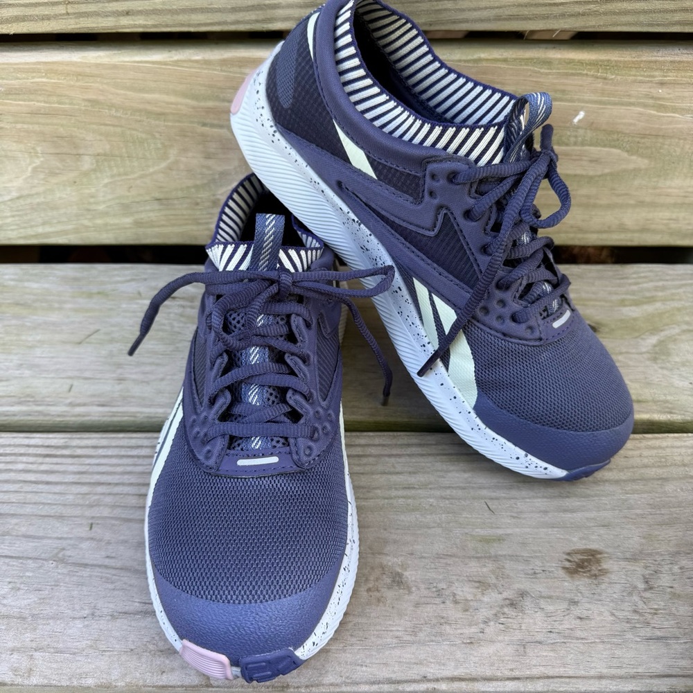 Reebok Safety Toe Sneakers Work Shoes Blue White Lace Up Oil Slip Resistant Wide